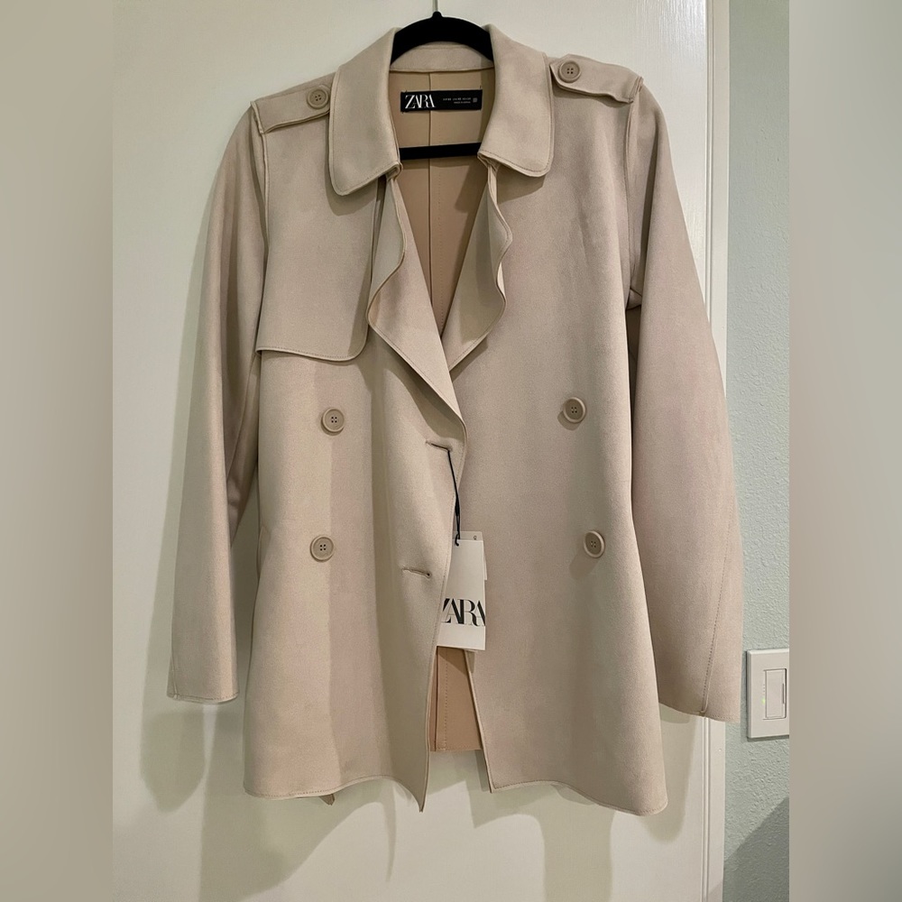 Tan suede Zara trench coat